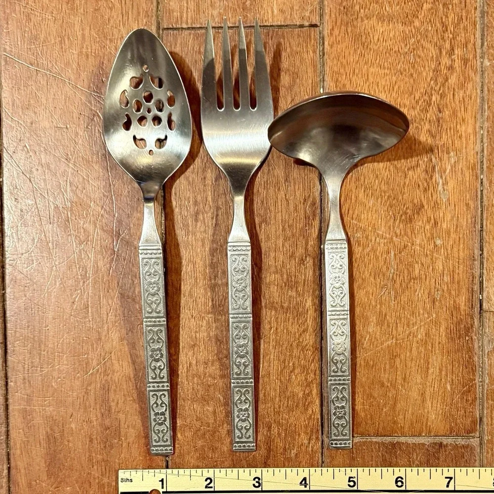 9pcs VTG Oneida Community ISABELLA Stainless‎ MCM Flatware 3 Serving / 1 Setting